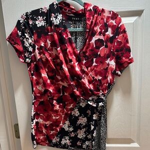 DKNY Red and Black Blouse Top